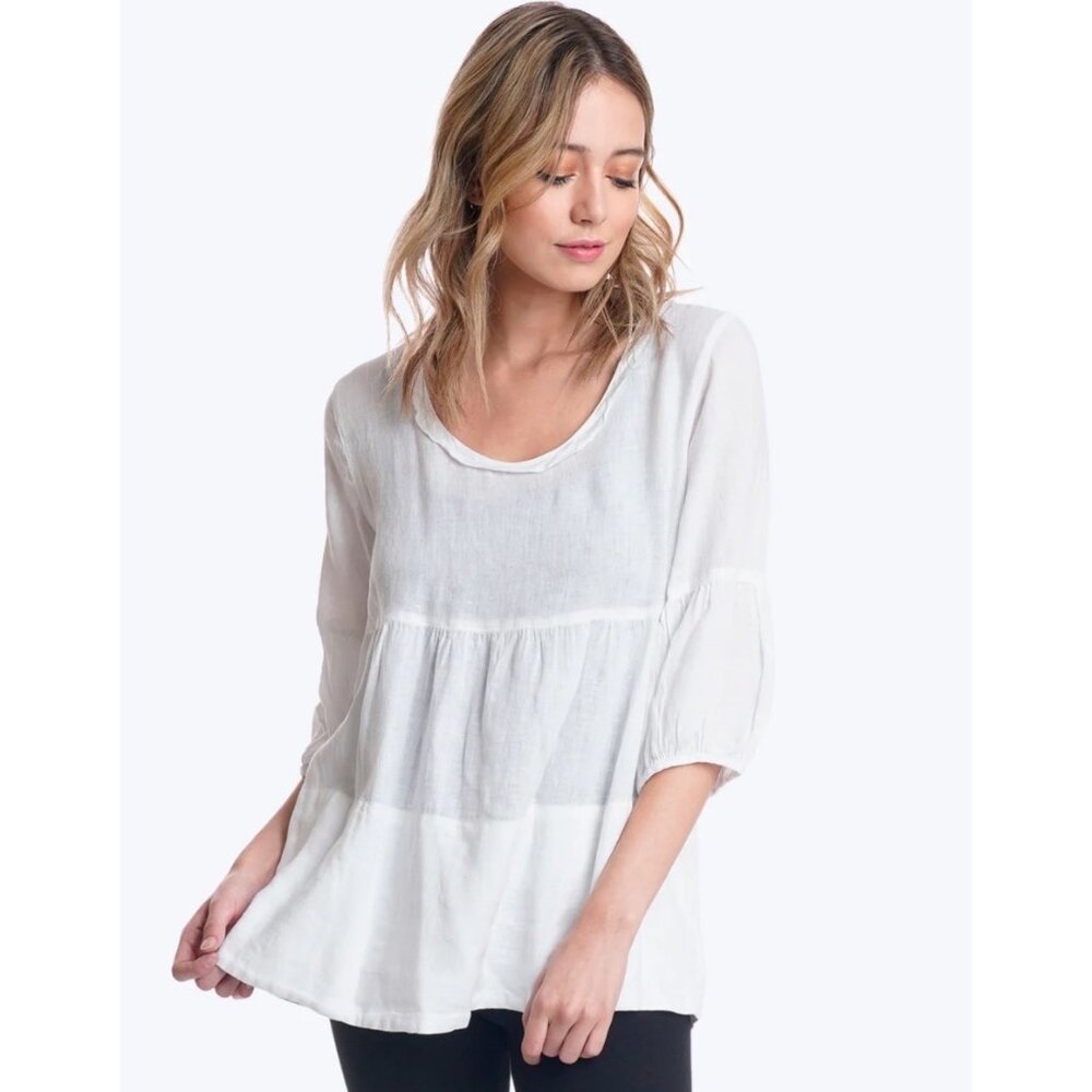 Vince White Shelby Tiered Swing Blouse
